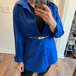 Royal sapphire cobalt blue oversized classic  boyfriend button up down shirt